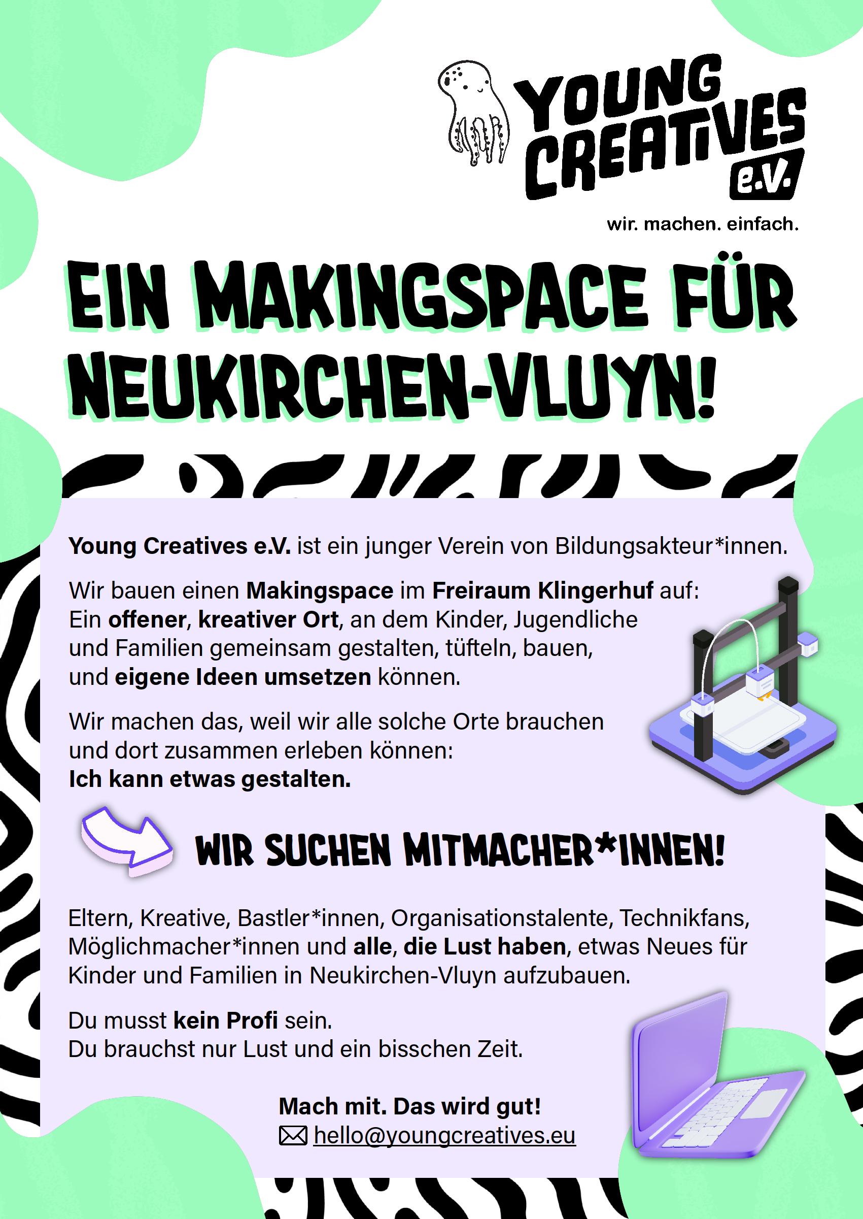 Kreative Köpfe gesucht: Young Creatives startet Makingspace im Freiraum Klingerhuf